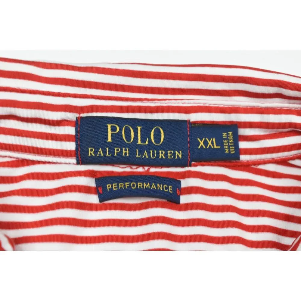 Polo Ralph Lauren Performance Polo Shirt Mens 2XL Red White Stripe Short Sleeve